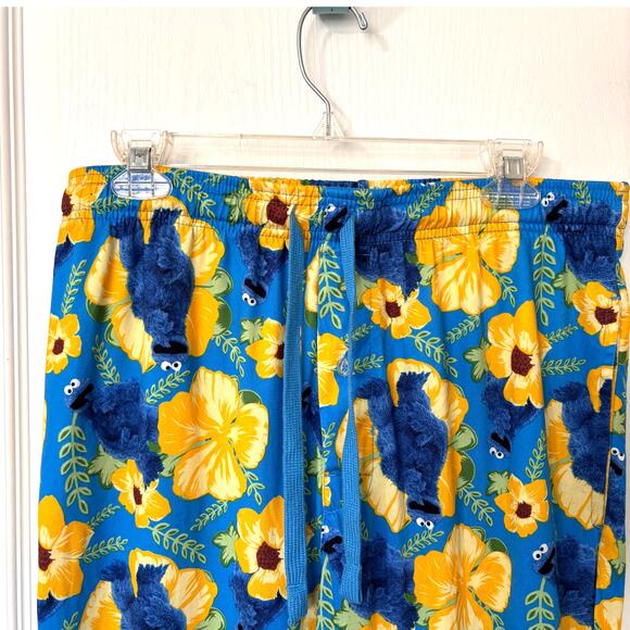 Sesame Street Mens Large Cookie Monster Floral Pajama Lounge Sleep Pants - Picture 4 of 7